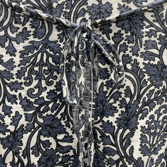 Lucky Brand Vine Print Peasant Top Wide Smocked Cuffs Size Large - Picture 3 of 9